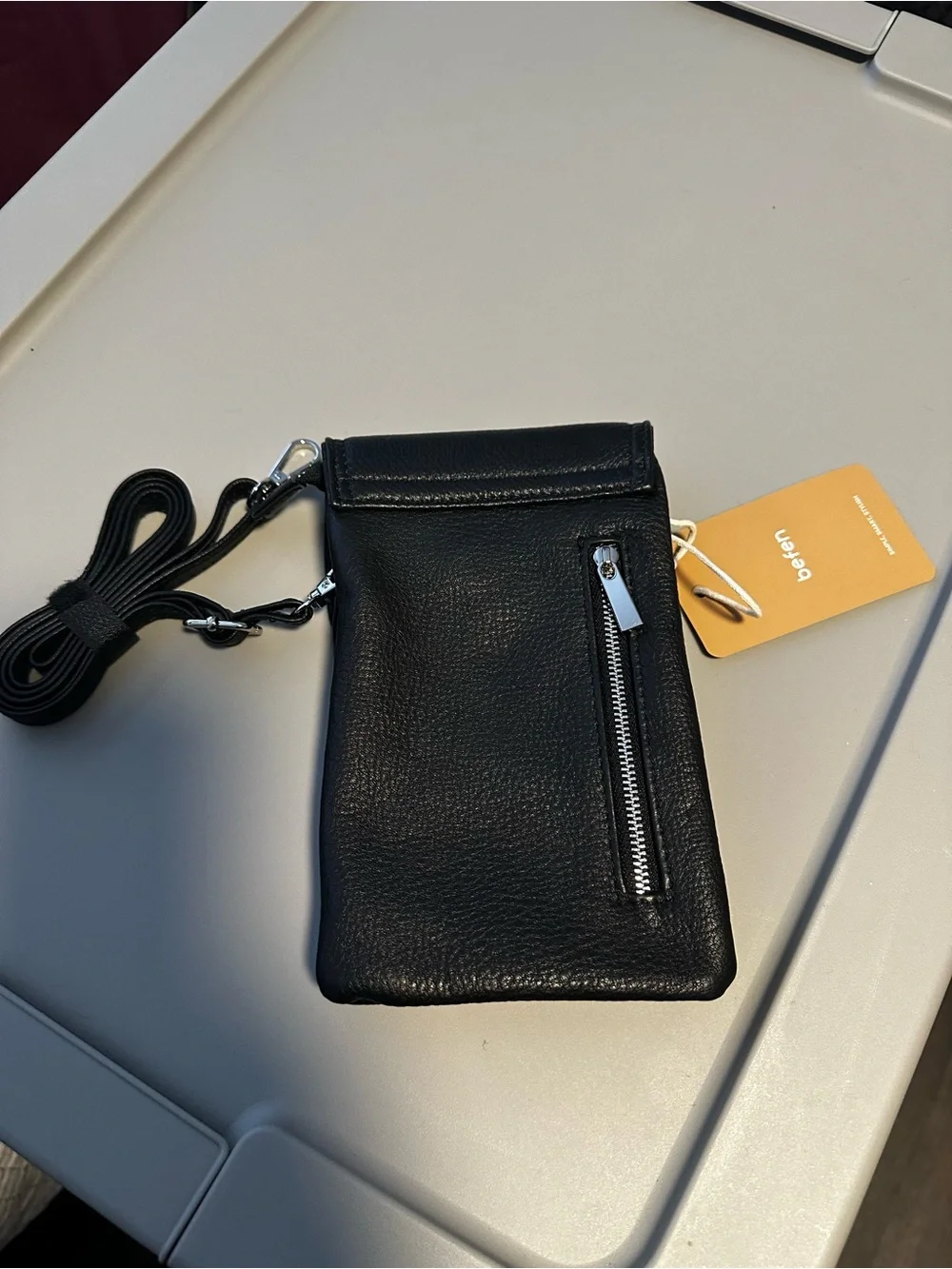 Befen Black Leather Phone Crossbody Case with Strap